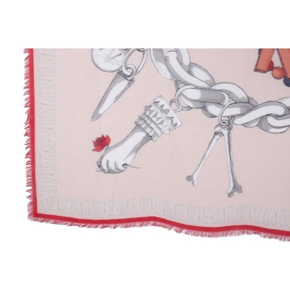 Alexander McQueen Unisex 138x138 Beige Red Skull Charm Bracelet Silk Modal Scarf - Picture 5 of 7